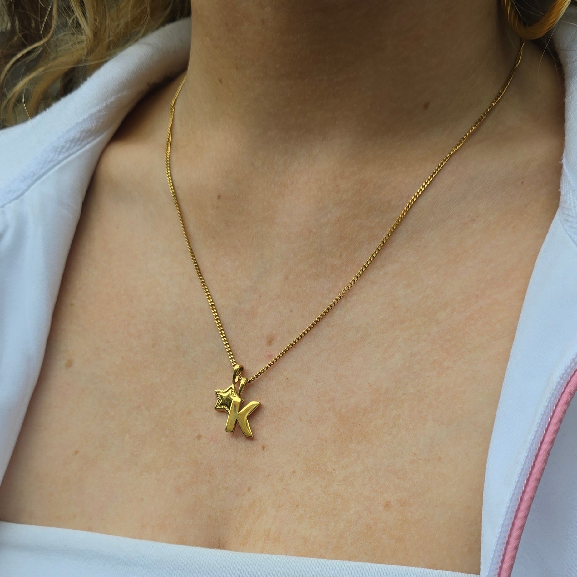 Initial Letter Chain with Charm - Gold