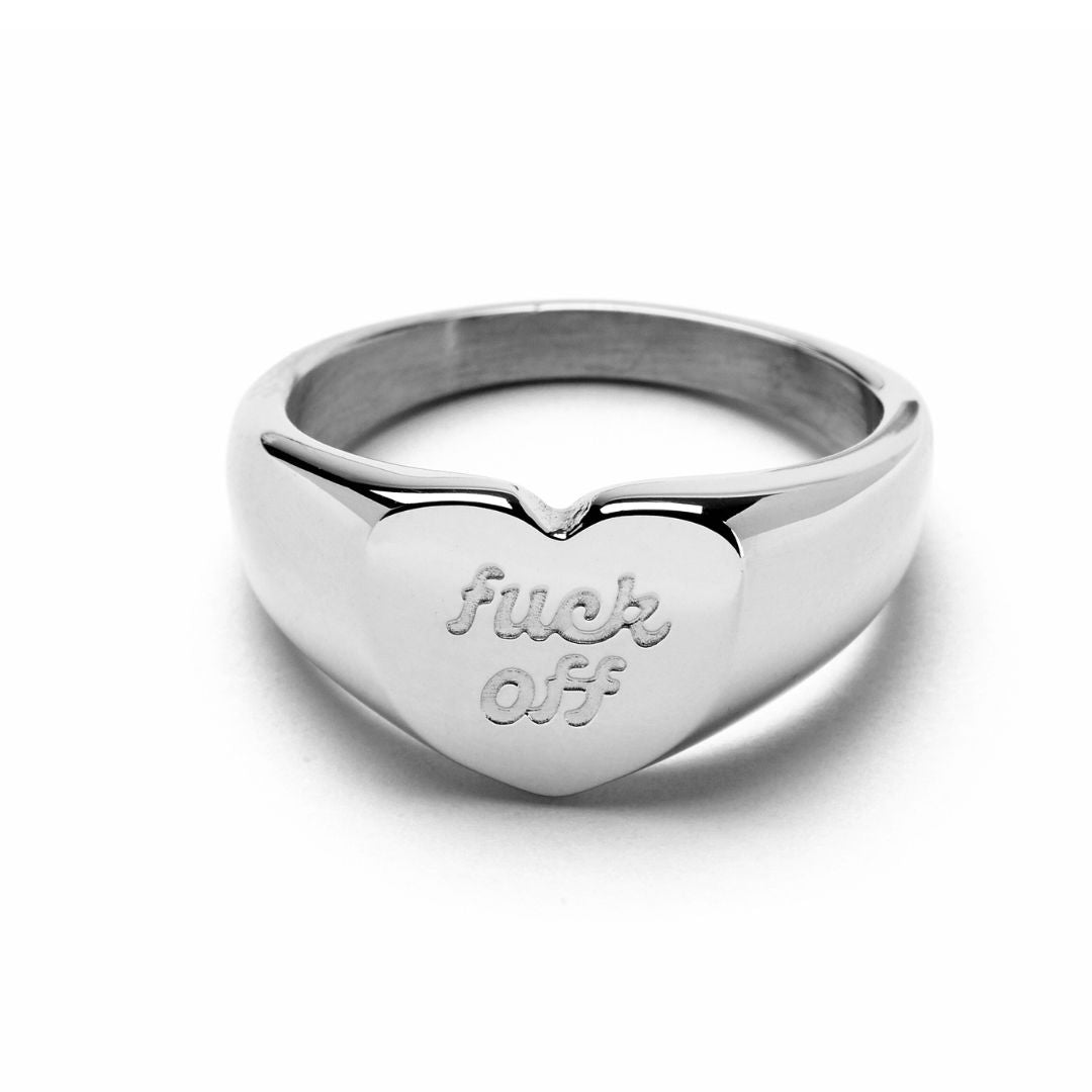 FUCK OFF Heart Signet Ring